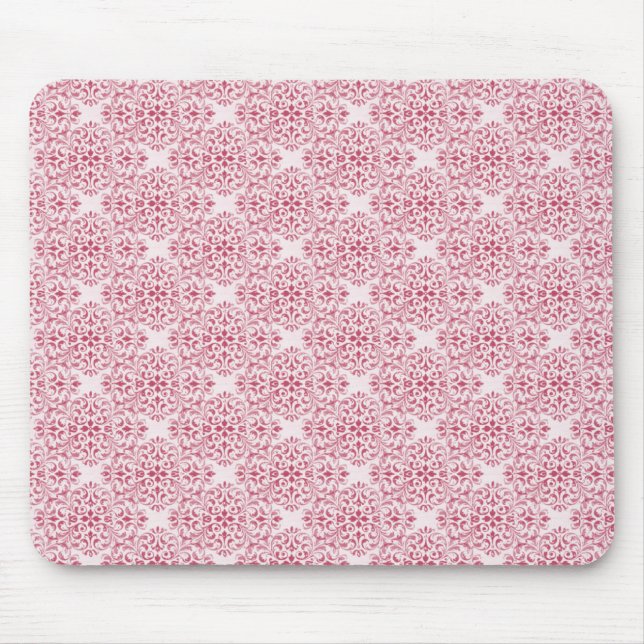 Sofistikerad Damask Mousepad, Baby Rosa Musmatta (Framsidan)