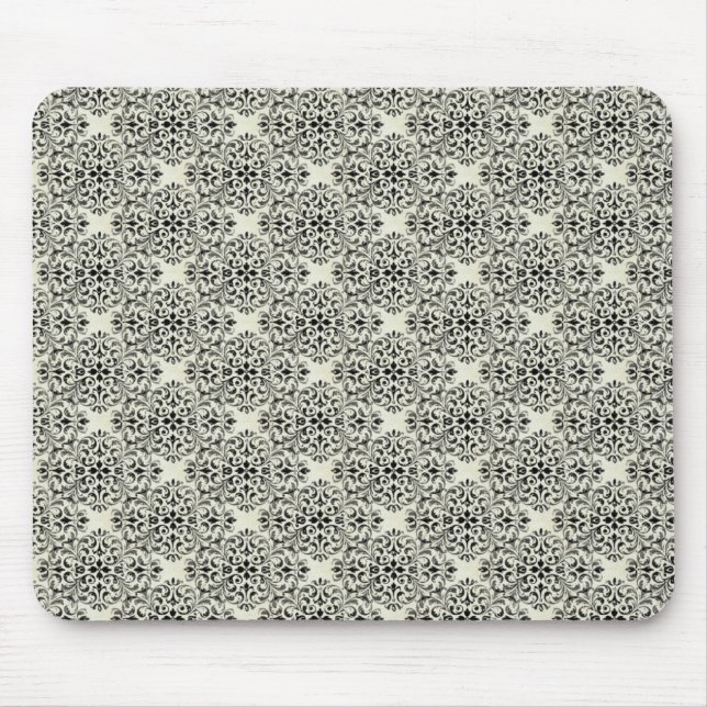 Sofistikerad Damask Mousepad, Black and White Musmatta (Framsidan)