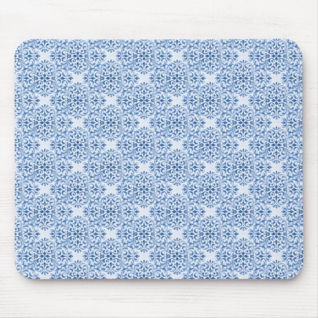 Sofistikerad Damask Mousepad, ljusblå Musmatta (Framsidan)