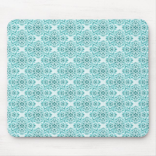 Sofistikerad Damask Mousepad, turkos Musmatta (Framsidan)