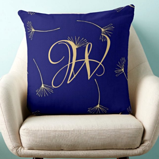 Sofistikerad Deep Blue & Gold Monogram Kudde (Skapare uppladdad)