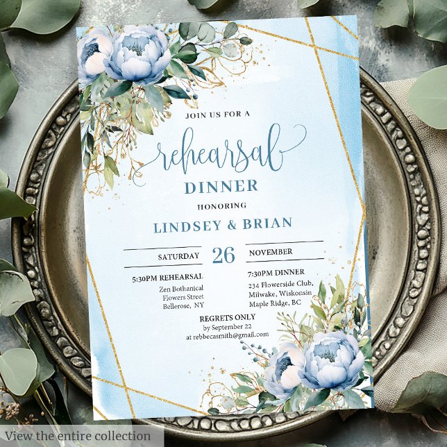 Sofistikerad Dusty Blue Eucalyptus Dinner Inbjudan (Sophisticated Dusty Blue Eucalyptus Dinner Invitation)