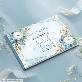 Sofistikerad Dusty Blue White Peonies Sweet 16:e Gästböcker