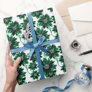 Sofistikerad Emerald Grönt Blommigt Wrapping Pappe Presentpapper