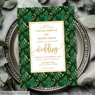 Sofistikerad Emerald Grönt Guld Foliage Bröllop Inbjudningar