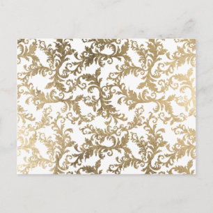Sofistikerad faux-vit blommigt-damm i guld vykort