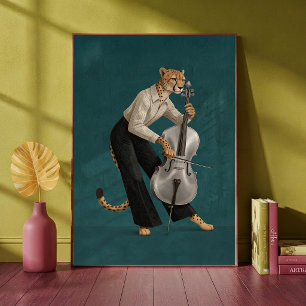 Sofistikerad gepard som spelar cello, musik-  poster
