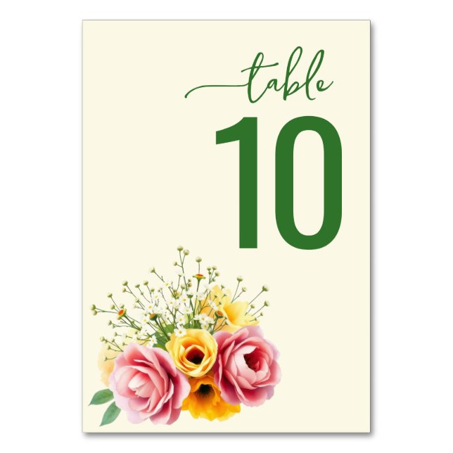 Sofistikerad grön blomsterbordsskylt bordsnummer (Framsidan)