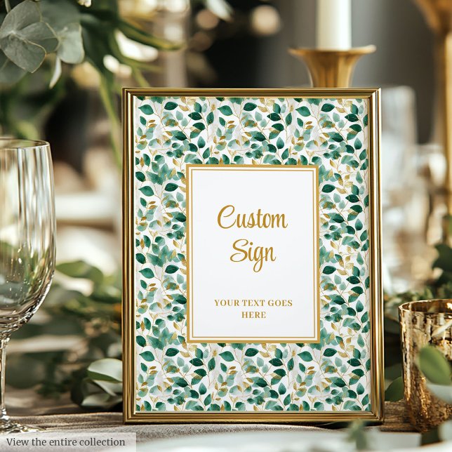 Sofistikerad Grönt Guld Foliage Bröllop Poster (Sophisticated Forest Green Gold Foliage Wedding Custom Poster)