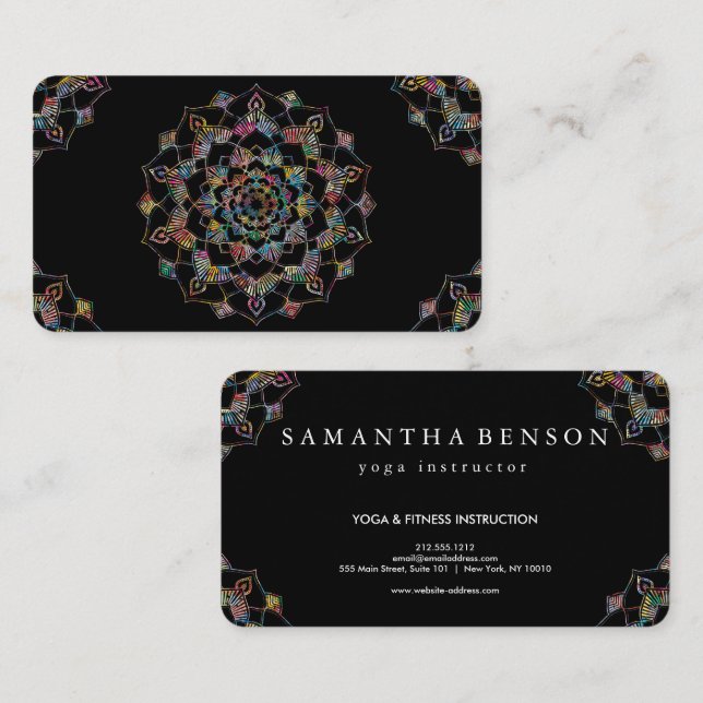 Sofistikerad guld på svart mandala yoga visitkort (Fram/baksida)