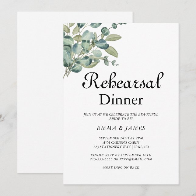 Sofistikerad inbjudan till Grey Rehearsal Dinner (Fram/baksida)