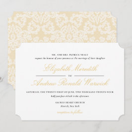 Sofistikerad inbjudan till skribentbröllop i Guld 