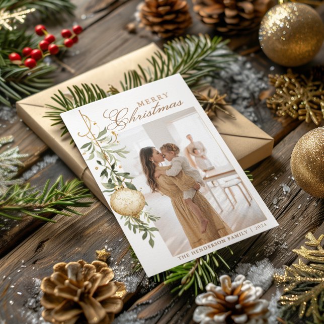 Sofistikerad jul Grey Guld Ornament Julkort (Skapare uppladdad)