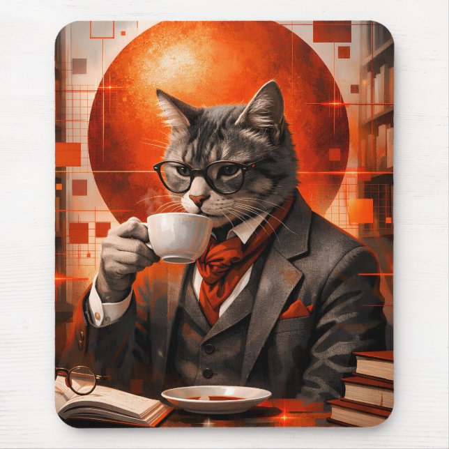 Sofistikerad katt som dricker kaffe musmattor (Framsidan)