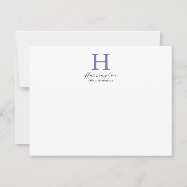 Sofistikerad Lila Violet Monogram för Elegant Anteckningskort (Framsida)