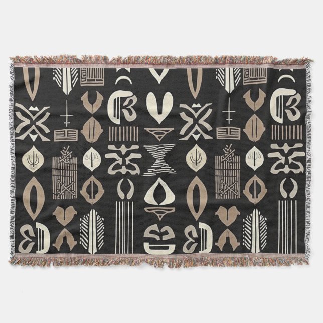 Sofistikerad luxury African Caribbean Mudcloth Filt (Framsidan)