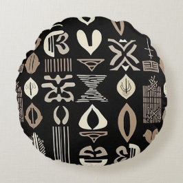 Sofistikerad luxury African Caribbean Mudcloth Rund Kudde