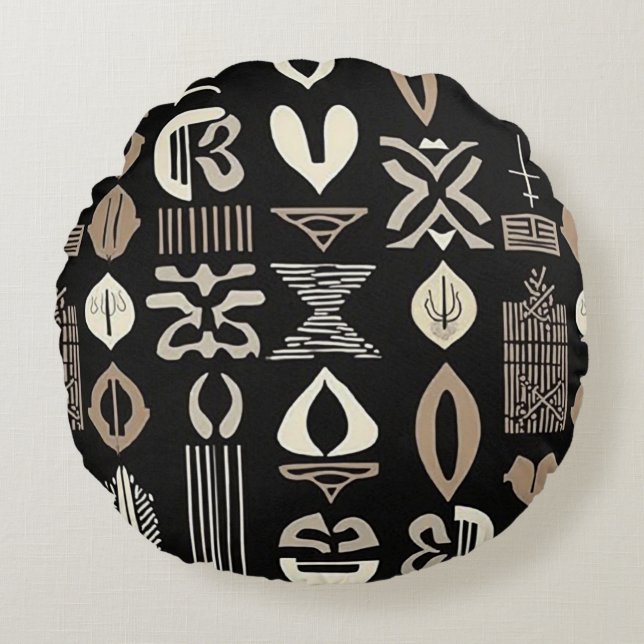 Sofistikerad luxury African Caribbean Mudcloth Rund Kudde (Framsidan)