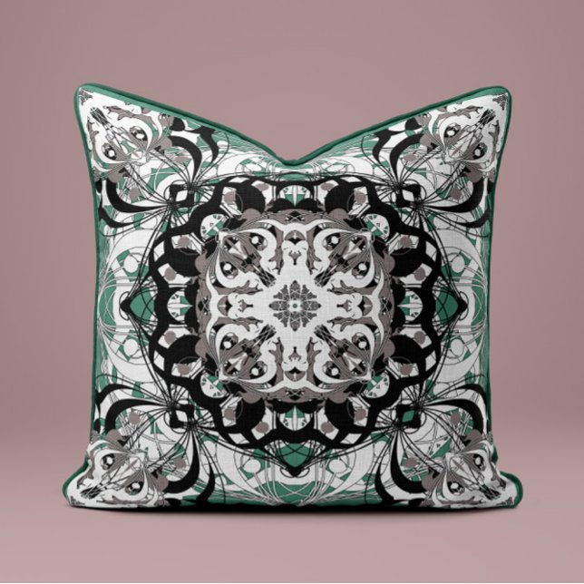 Sofistikerad Mandala Dekorativ kudde - Svart & Sag (Skapare uppladdad)