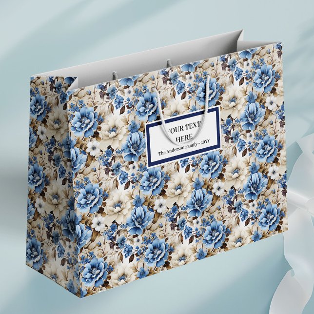 Sofistikerad marinblå blomsterlyxpresentpåse (Sophisticated Navy Blue Floral Luxury Gift Bag)