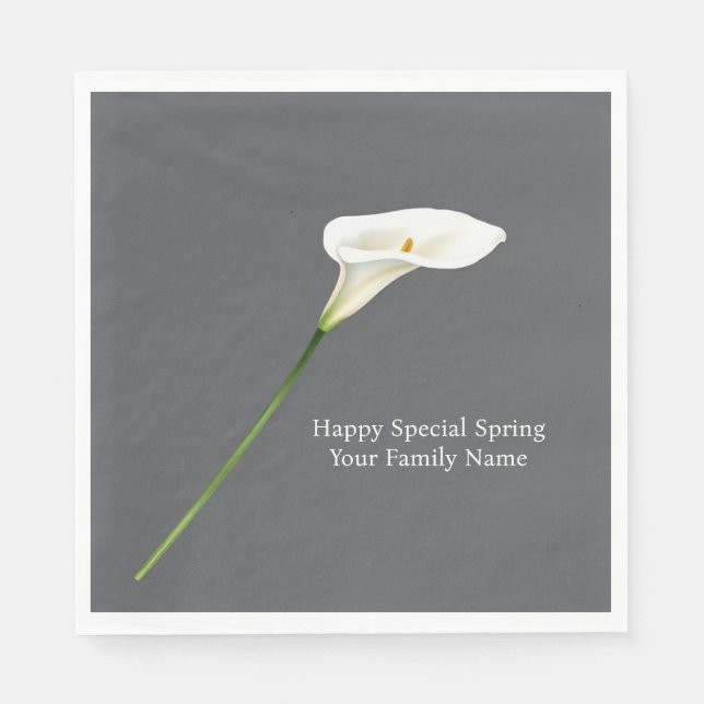 Sofistikerad minimalistisk vit Calla-lily Pappersservett (Framsidan)