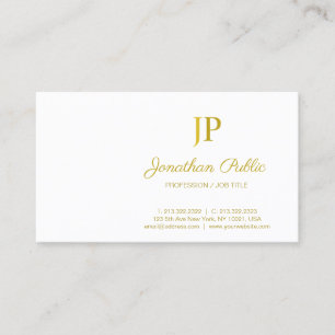 Sofistikerad modern Monogram White Guld-design Visitkort