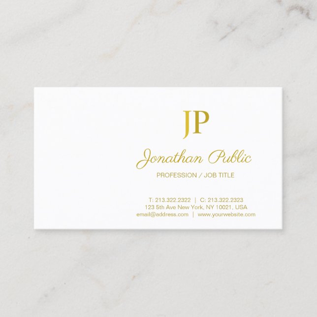 Sofistikerad modern Monogram White Guld-design Visitkort (Framsida)
