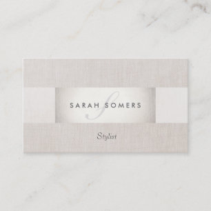 Sofistikerad modern Silver och Linen Monogrammed Visitkort
