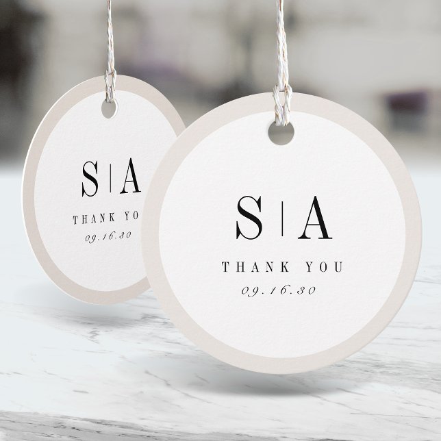 Sofistikerad monogram minimalistisk bröllops- gåvor etiketter (Sophisticated monogram minimalist wedding favor tags)