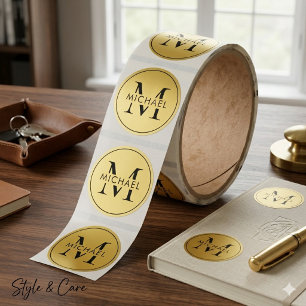 Sofistikerad monogram stilfull klassisk rund runt klistermärke