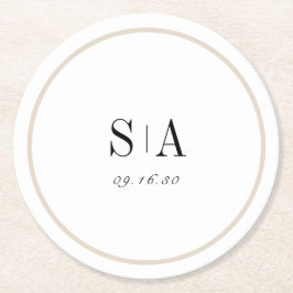 Sofistikerad monogram svartvit minimalist underlägg papper rund