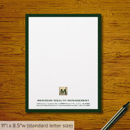 Sofistikerad Mörk grönt Guld-monogram Letterhead Brevhuvud
