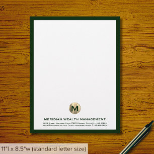 Sofistikerad Mörk grönt Guld-monogram Letterhead Brevhuvud