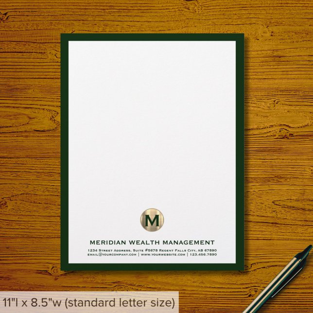 Sofistikerad Mörk grönt Guld-monogram Letterhead Brevhuvud (Skapare uppladdad)
