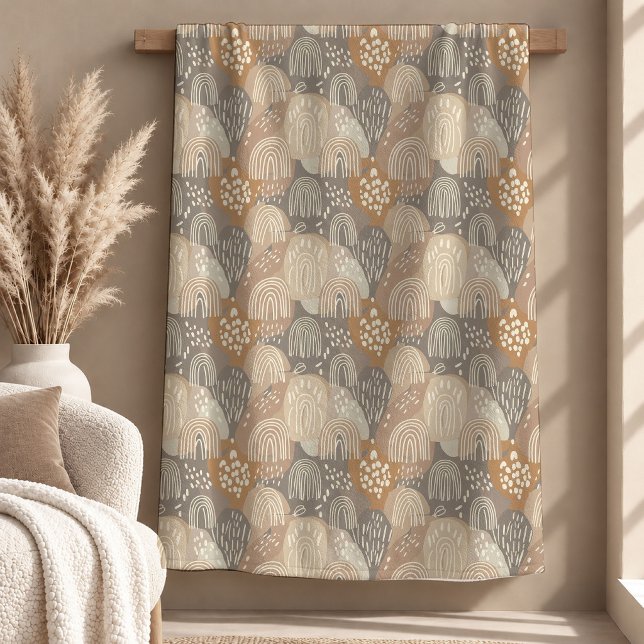 Sofistikerad Neutral Regnbåge Löv Fleece Blanket (Sophisticated Neutral Rainbow Leaves Fleece Blanket)