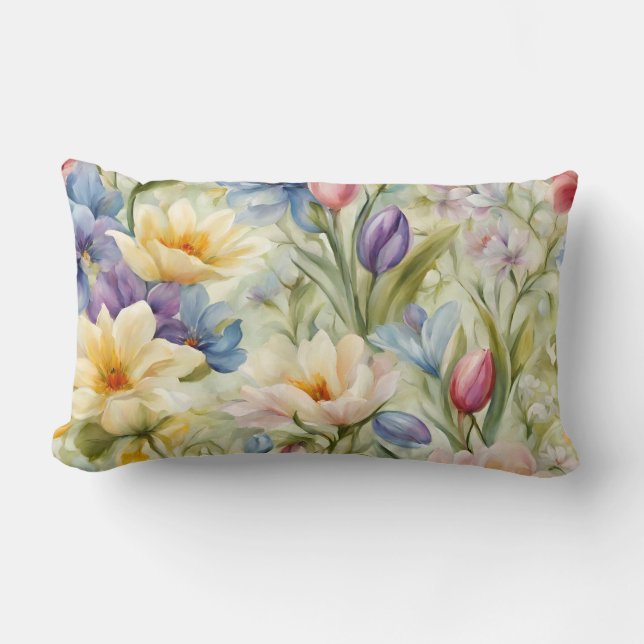 Sofistikerad Pastel Vår blommor. Färgning Lumbarkudde (Framsida)