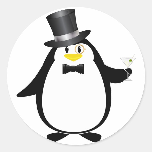 Sofistikerad penguin med Martini Runt Klistermärke (Framsida)