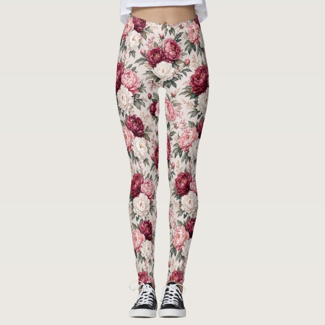 Sofistikerad Premium Peony Bukettkluster Leggings (Framsida)