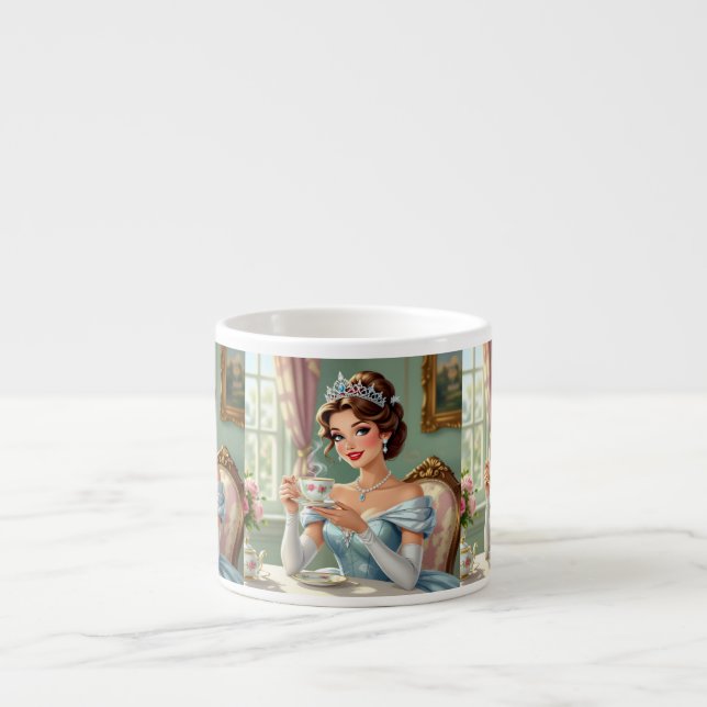 Sofistikerad prinsessa med krona elegant klänning espressomugg (Framsidan)