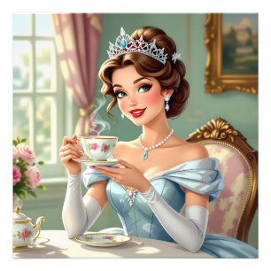 Sofistikerad prinsessa med krona elegant klänning fototryck