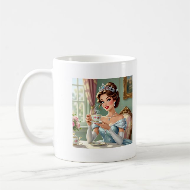 Sofistikerad prinsessa med krona elegant klänning kaffemugg (Vänster)