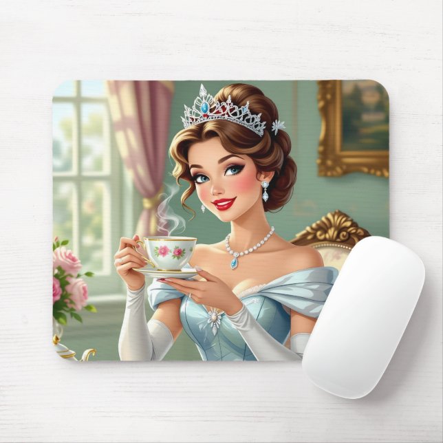 Sofistikerad prinsessa med krona elegant klänning musmatta (Med mus)