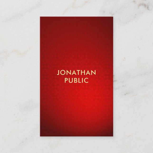 Sofistikerad Professionell Red Damask Guld Namn Visitkort (Framsida)