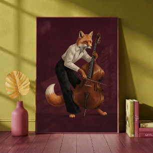 Sofistikerad räv spelar cello musikinstrument poster