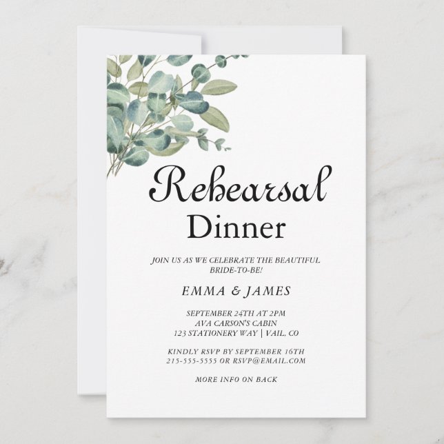 Sofistikerad Rehearsal Dinner-inbjudan med grönska Inbjudningar (Framsida)