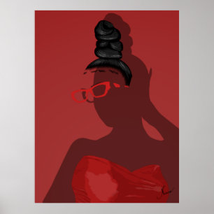 Sofistikerad röd illustration av kvinnokonst poster
