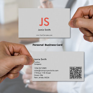 Sofistikerad röd Initialer QR-kod, svart och Grått Visitkort