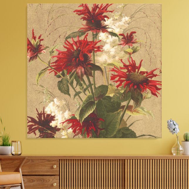 Sofistikerad röd och burgunderfärgad blomsterdekor canvastryck (Insitu (Vardagsrum))