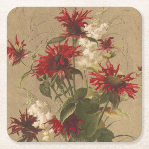 Sofistikerad röd och burgundisk Blommigt mot Beige Underlägg Papper Kvadrat