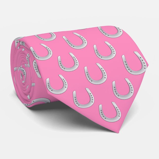 Sofistikerad Rosa & Silver Hästsko Derby Slips (Rullad)